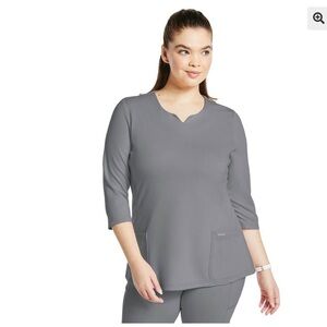 🆕 Jaanuu Women's 3/4 Sleeve Crewneck Scrub Top in Grey